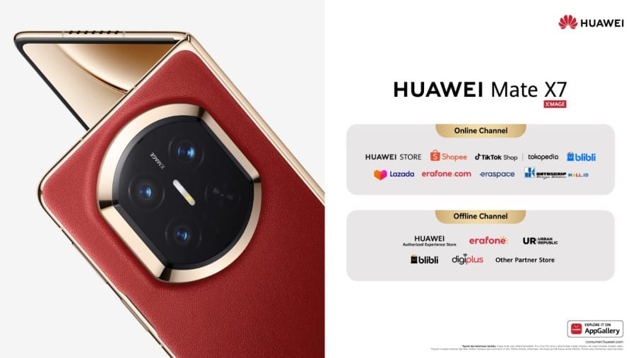 Ponsel lipat Huawei Mate X7 akan diluncurkan di Indonesia 5 Maret 2026 dengan membawa peningkatan pada sektor desain, kamera, dan ketahanan perangkat.