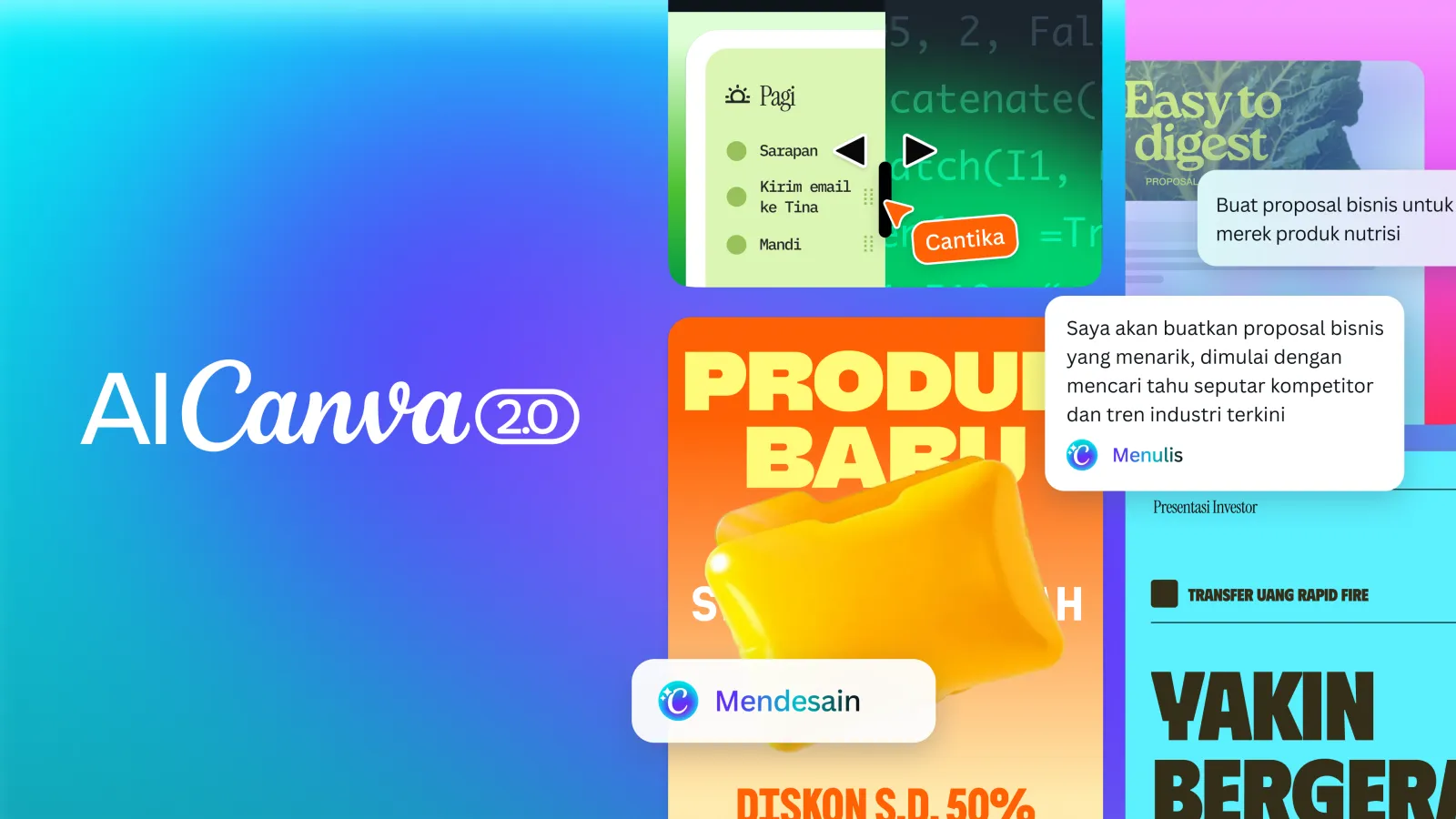 Canva AI 2.0 hadir dengan Desain Percakapan, Living Memory, Sheets AI, dan integrasi Slack hingga Zoom.