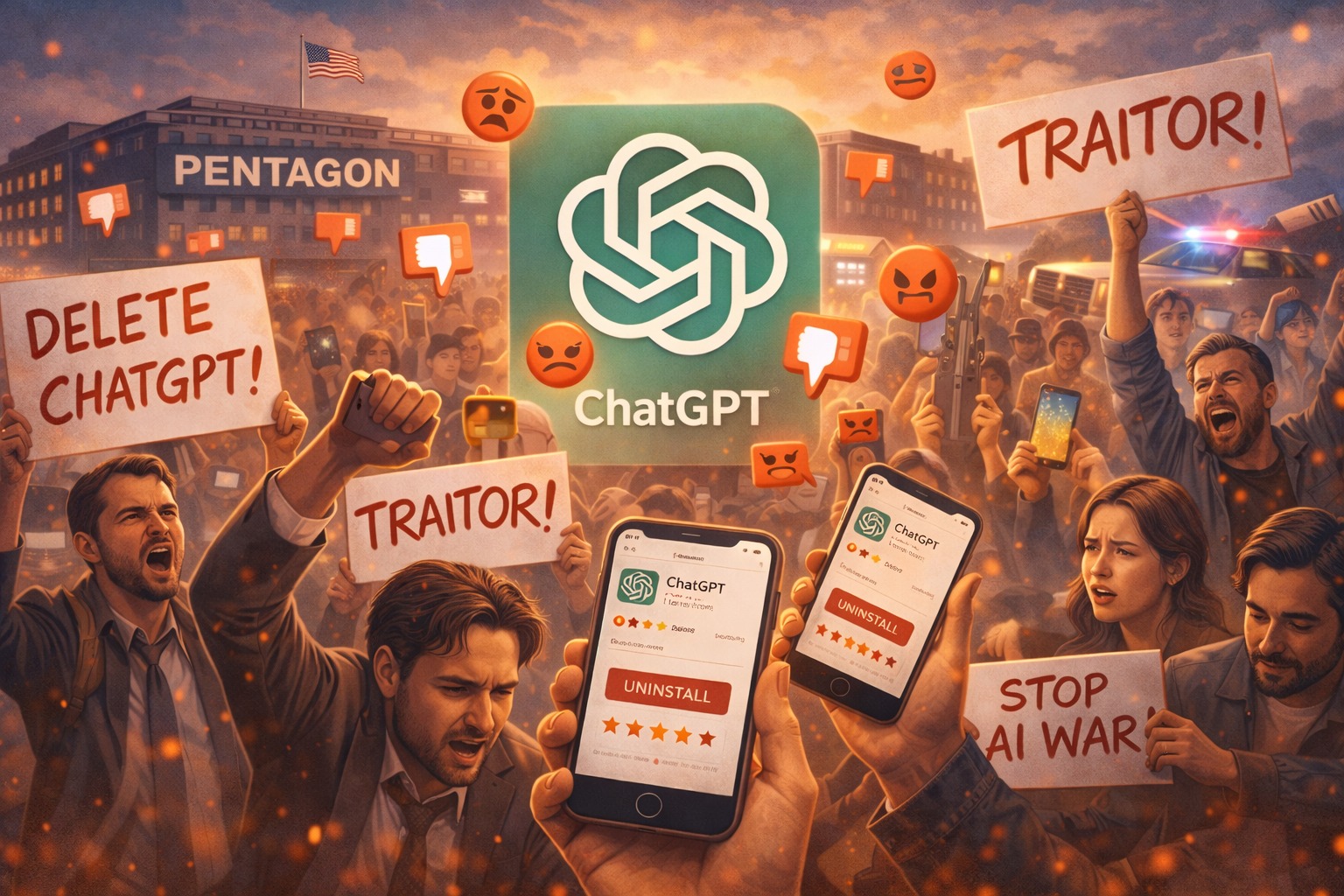Uninstall ChatGPT melonjak 413% YoY di Maret 2026 usai kontrak Pentagon.